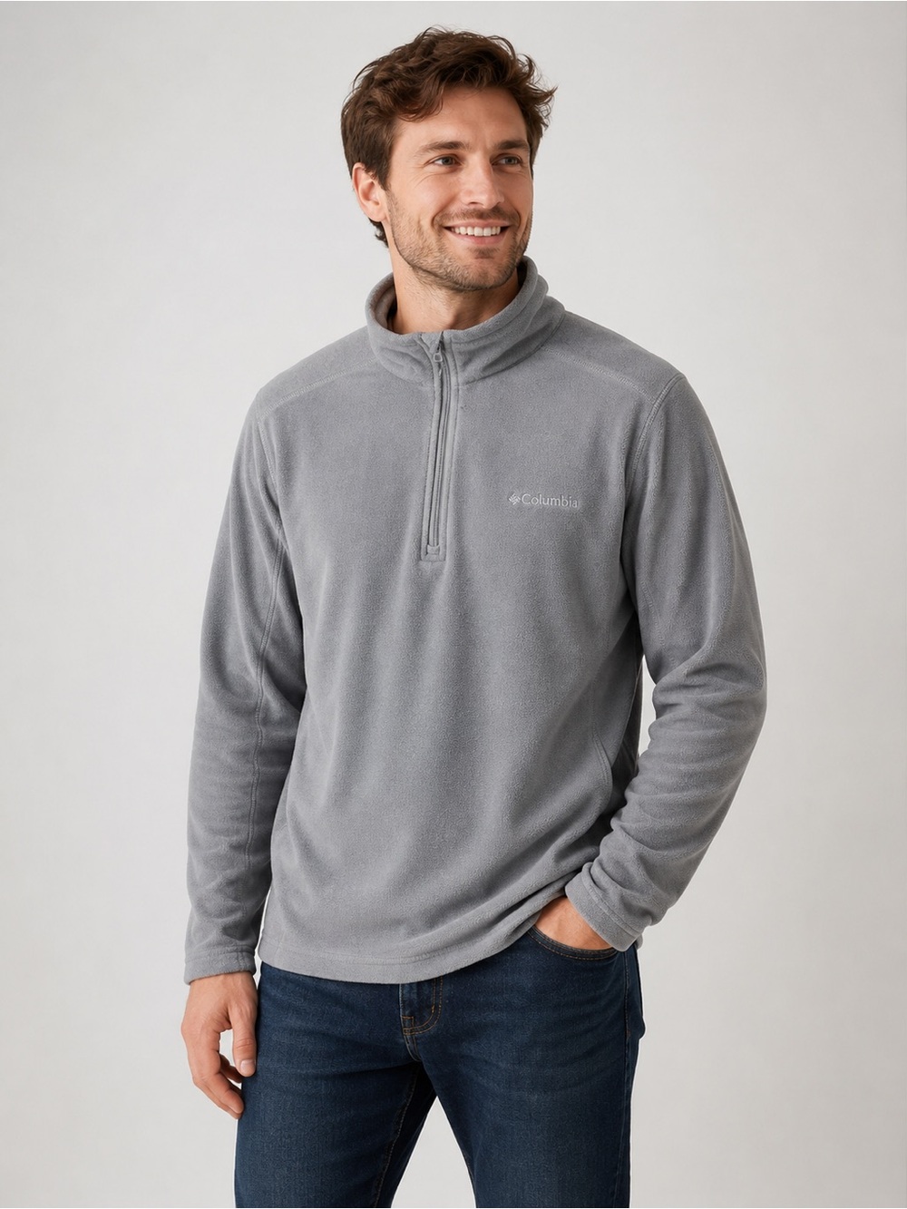 Columbia Men's Light Gray Half-Zip Performance Fleece Large
